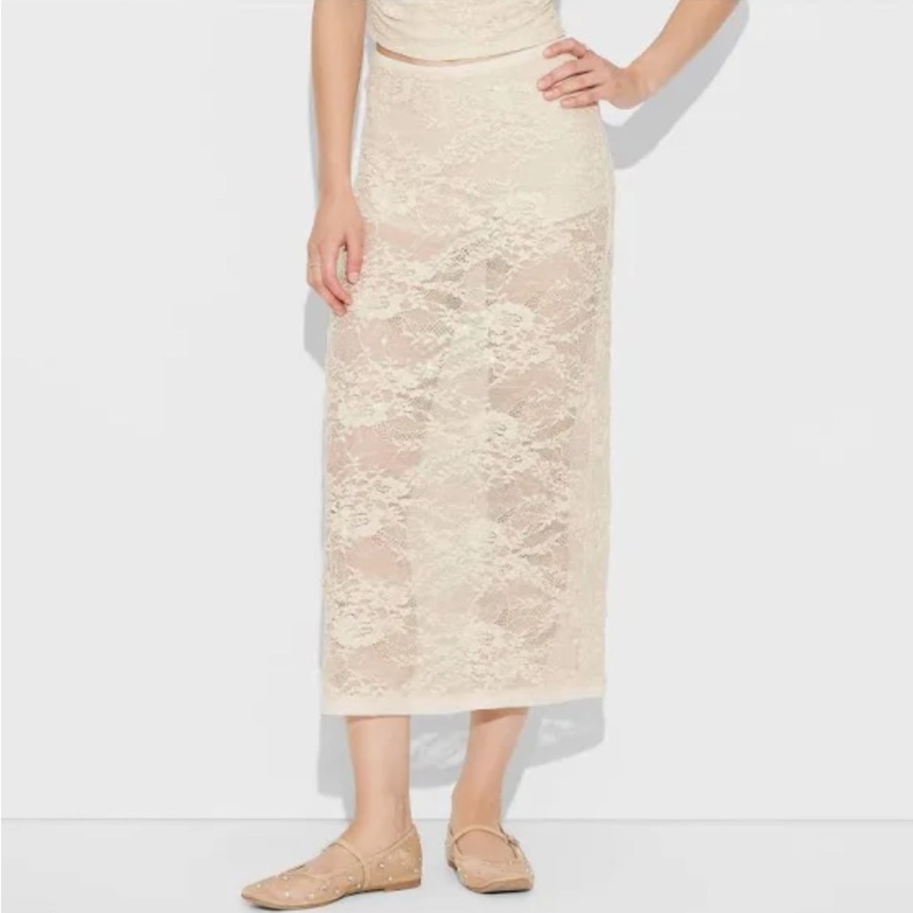 Wild Fable Sheer Crème Midi Skirt